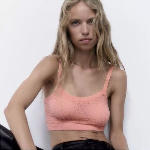 ZARA Pointelle Knit Top Size M - Picture 2 of 11